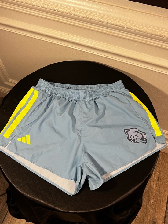 adidas Pants - adidas Light Blue Athletic Shorts with Neon Yellow Accents size medium